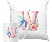 Gadżety dla niej i dla niego - ZESTAW PODUSZKA + KUBEK Motylek Motyl Litera Alfabet W Pomysł na Prezent - miniaturka - grafika 1