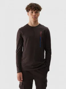 Męski longsleeve z nadrukiem 4F 4FWAW24TLONM316 - brązowy - Koszulki sportowe męskie - miniaturka - grafika 1