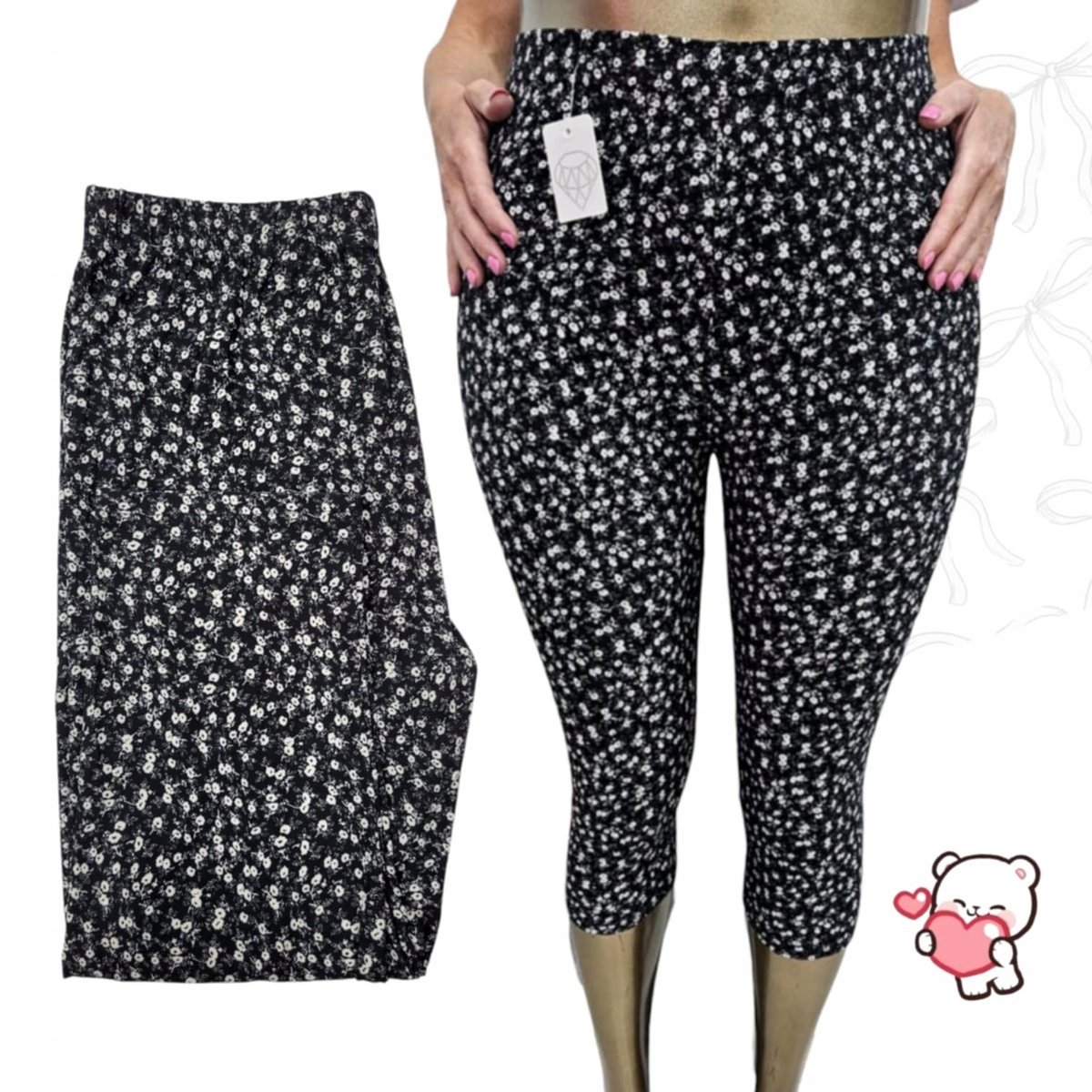 LEGINSY 3/4 NA CO DZIEŃ RYBACZKI kwiaty elastyczne wygodne 44 46 2XL 3XL