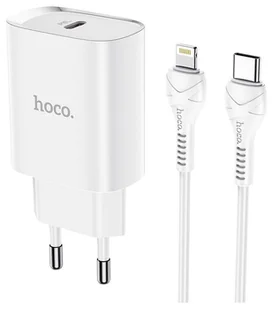 Hoco USB-C PD 20W Fast Charge Smart Charging z kablem Lightning 8-pin N14 biała - Ładowarki do telefonów - miniaturka - grafika 1