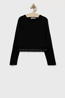 Koszulki dla dziewczynek - Calvin Klein Jeans Longsleeve dziecięcy kolor czarny - grafika 1