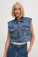 Kamizelki damskie - United Colors of Benetton bezrękawnik jeansowy damski kolor niebieski przejściowy 2W9KDJ00Q - miniaturka - grafika 1