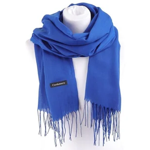 Jednokolorowy Szalik damski duży Cashmere frędzle SZA-06 kolor granatowy - Apaszki i szaliki damskie - miniaturka - grafika 1