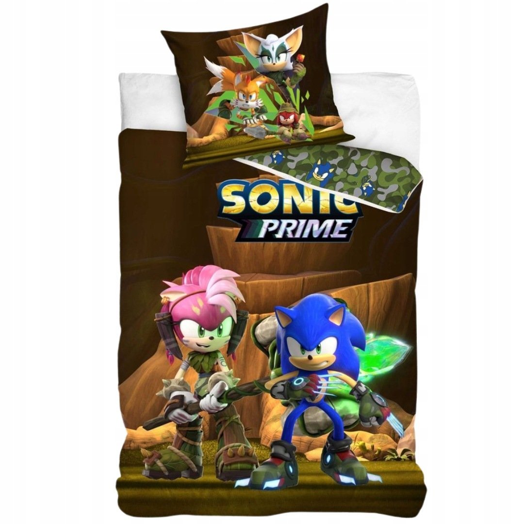 Pościel Sonic Prime 150x210+50x60 Bawełniana Brązowa dla Dziecka