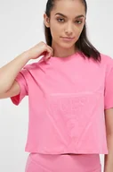 Koszulki sportowe damskie - Guess t-shirt bawełniany kolor różowy - miniaturka - grafika 1
