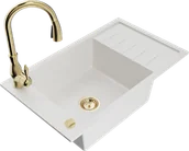 Zlewozmywaki z baterią - Mexen Elias zlewozmywak granitowy 1-komorowy z ociekaczem i baterią kuchenną Savita, biały - 6511-20-672601-50 - miniaturka - grafika 1