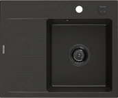 Zlewozmywaki - Mexen Ben zlewozmywak granitowy 1-komorowy z ociekaczem lewy 600 x 500 mm, czarny/złoty metalik, syfon czarny - 6522605000-75-B - miniaturka - grafika 1