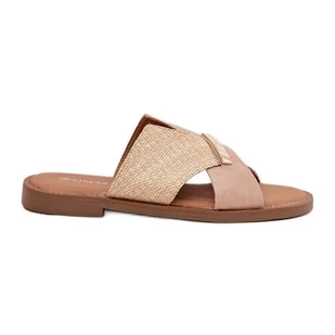 Damskie Klapki Na Płaskim Obcasie Z Ozdobnym Detalem Vinceza 17385 Beżowe beżowy - Klapki i japonki damskie - miniaturka - grafika 1