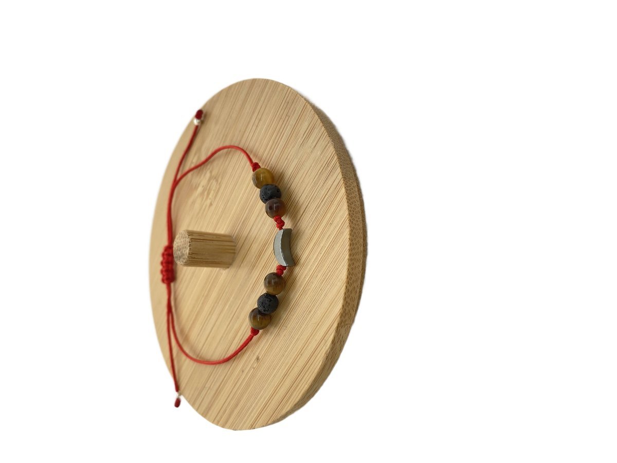 BRANSOLETKA naturalna Czerwona księżyc tygrysie oko lawa