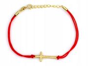 Bransoletki - Bransoletka sznurkowa z pozłacanym srebrnym krzyżykiem 925 czerwony sznurek - miniaturka - grafika 1