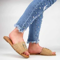 Klapki i japonki damskie - JEZZI 24SD98-6982 klapki damskie plecione z ozdobą camel - miniaturka - grafika 1