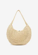 Torebki damskie - Beżowa Pleciona Torebka na Ramię o Półokrągłym Kształcie Genvia - miniaturka - grafika 1