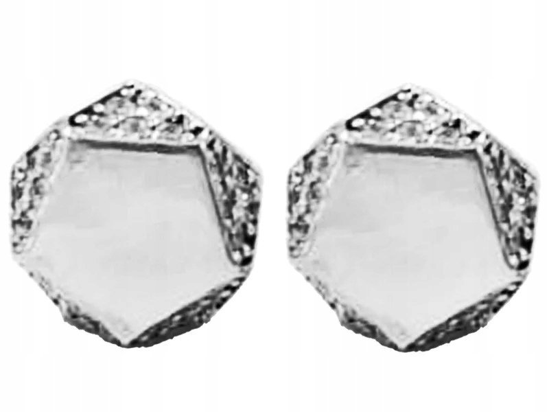 Srebrne kolczyki 925 geometryczny wzór z białymi cyrkoniami sztyft pięcioką