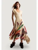 Sukienki - Desigual Sukienka codzienna VEST_BRUSHES_LACROIX Beżowy Egg Fit - miniaturka - grafika 1