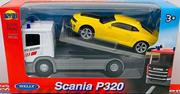 Samochody i pojazdy dla dzieci - Samochód tir metalowy Scania P230 laweta z samochodem 2668 - miniaturka - grafika 1