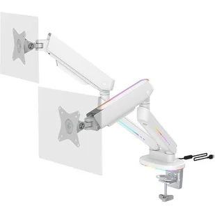 Deltaco Podwójny uchwyt GAM-135-W RGB - Biały - Uchwyty do monitorów - miniaturka - grafika 1