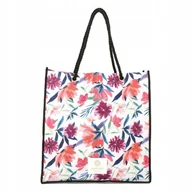Torby i wózki na zakupy - Torba Torebka Damska Na Zakupy MONNARI Duża Pojemna A4 w Kwiaty Biała - miniaturka - grafika 1