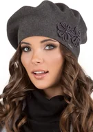 Czapki damskie - Vivisence beret damski z aplikacją kwiatową - Elegancka czapka damska zimowa dla eleganckich kobiet czapka z dzianiny jesienna czapka wełniana ciepła - ciemnoszara - miniaturka - grafika 1