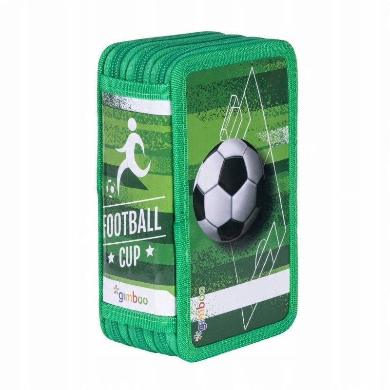 Piórnik szkolny GIMBOO, z wyposażeniem, 3 komory, Soccer 2025, zielony