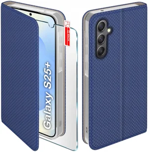 Etui z klapką do Samsung S25+ Plus Zamykane Granatowe Futerał + Szkło 9H - Etui i futerały do telefonów - miniaturka - grafika 1