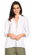 Koszulki i topy damskie - Bonateks damska top 100% lniana tunika Made in Italy, tunezyjska tunika z koronkowym karczkiem i rękawami 3/4, biała, rozmiar: M, biały, M - miniaturka - grafika 1