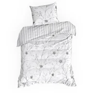 Pościel - Pościel satynowa SPRING 140x200 Eurofirany biała czarna szkicowane polne kwiaty paski - miniaturka - grafika 1