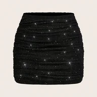 Spódnice - TEMU Elegancka Czarna Mini Sukienka Wieczorowa dla Kobiet - Elastyczna Krótka Sukienka na Taniec, Koncerty, Wesela i Bale - Formalna Odzież na Cały - miniaturka - grafika 1