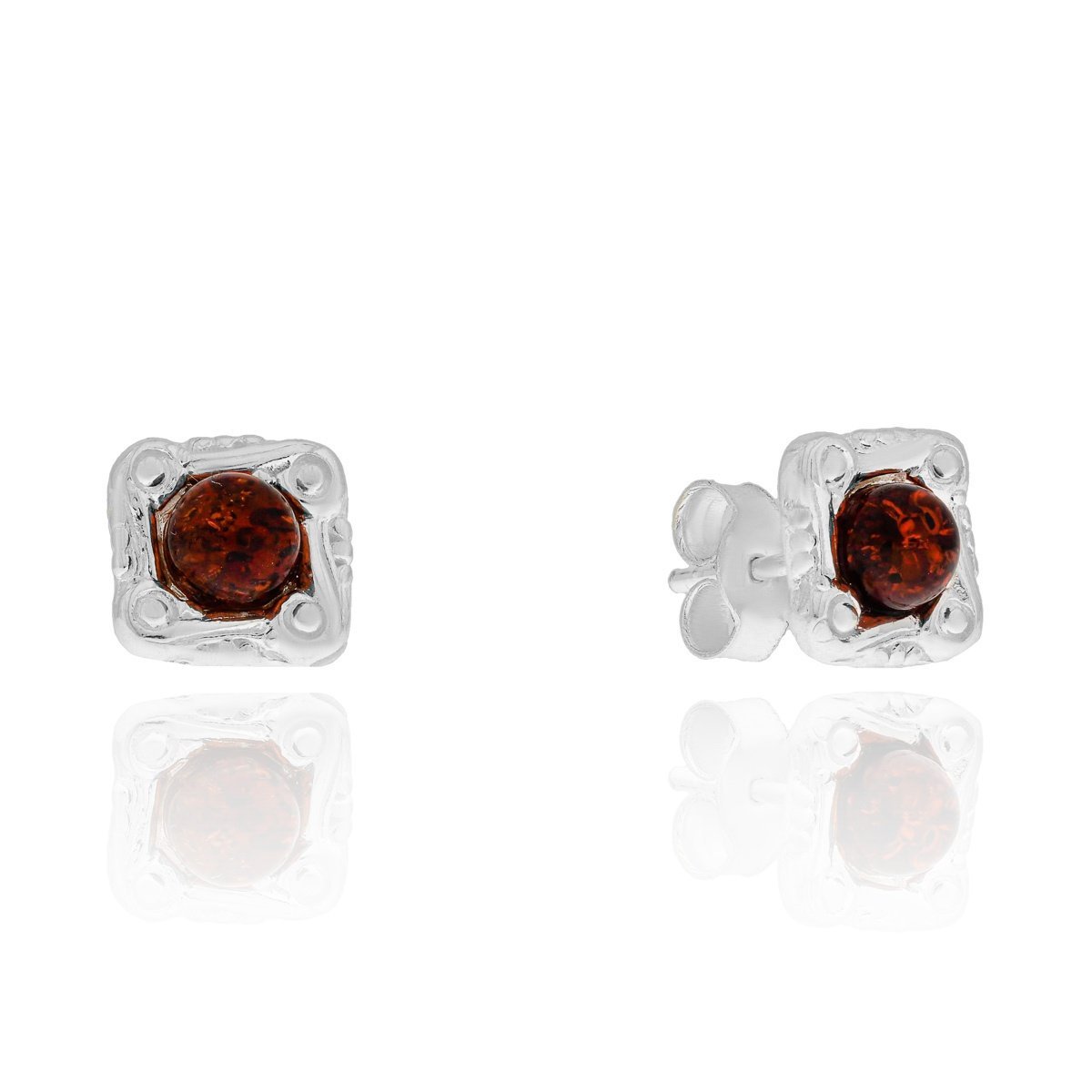 Srebrne kolczyki z bursztynem sztyft pr. 925