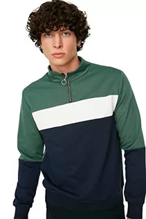 Bluzy męskie - Trendyol Męska bluza ze stójką jednokolorowa, wąska, turkusowa, S, Niebieskozielony, S - grafika 1