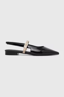 Baleriny - Tommy Hilfiger baleriny skórzane PATENT SLING BACK BALLERINA kolor czarny z odkrytą piętą FW0FW07839 - grafika 1