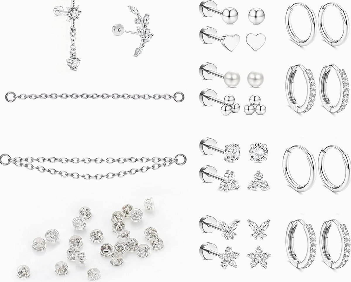 Kolczyki 28 sztuk stal chirurgiczna komplet biżuterii ucho piercing kółka