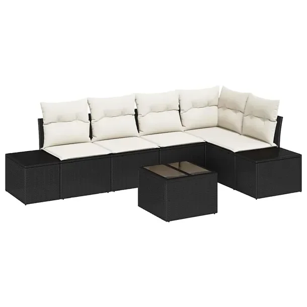 Zestaw Mebli Ogrodowych Sofa Narożna Rattan Czarny 6 Elementów