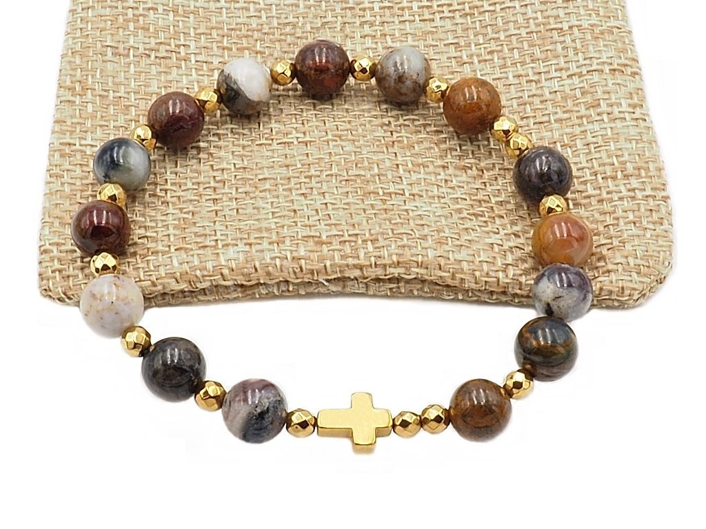 Różaniec na rękę bransoletka damska dziesiątka Pietersyt rękodzieło