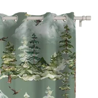 Zasłony - Zasłona WINTER wzór BN50 | Leśny pejzaż na zielonym tle 150 x 260 cm tkanina zaciemniająca - miniaturka - grafika 1