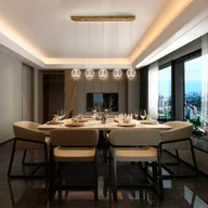 Lampy sufitowe - Schuller Valencia Żyrandol LED Austral złoty 5-pkt. długi - miniaturka - grafika 1