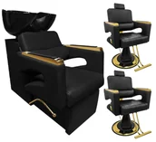 Meble fryzjerskie - Zestaw myjnia fryzjerska i 2x fotel fryzjerski hydrauliczny obrotowy podnóżek do salonu fryzjerskiego myjka ruchoma misa armatura bateria słuchawka - miniaturka - grafika 1