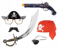 Dodatki do strojów karnawałowych - PIRACKIE REKWIZYTY DO FOTOBUDKI SZABLA OPASKA CZAPKA OKULARY STRZELBA PIRAT - miniaturka - grafika 1