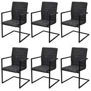 Krzesła - vidaXL 6 czarnych, prążkowanych krzeseł wspornikowych z podłokietnikami - miniaturka - grafika 1