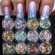 Ozdoby do paznokci - TEMU 12 Pudełek Aurora Lakieru do Paznokci Sekwencje Kryształowe Lusterko Nieregularne Y2K Syreny Holograficzne Sześciokątne Sekwencje Błyszczące - miniaturka - grafika 1