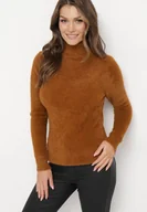 Swetry damskie - Brązowy Elastyczny Golf z Puszystej Tkaniny z Wełną Doulcet - miniaturka - grafika 1