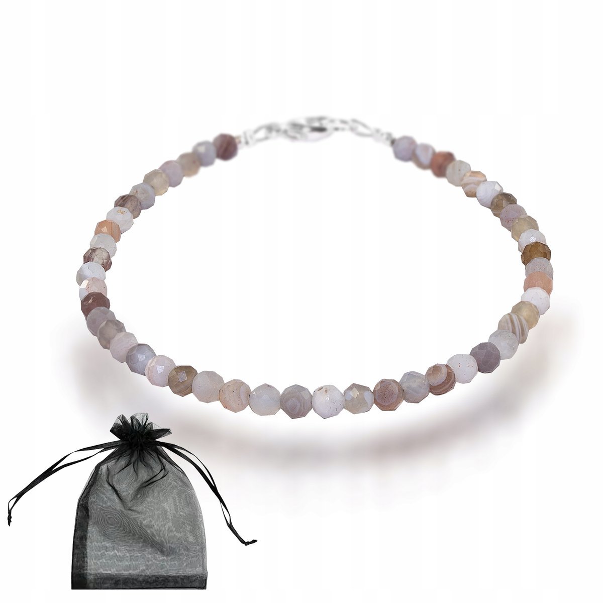 Bransoletka Naturalny Kamień Agat Botswana fasetowany 3mm Srebro 18cm, bez marki, AG00000172