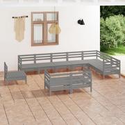 Meble ogrodowe - vidaXL 10-cz zestaw wypoczynkowy do ogrodu szary drewno sosnowe 3083086 - miniaturka - grafika 1