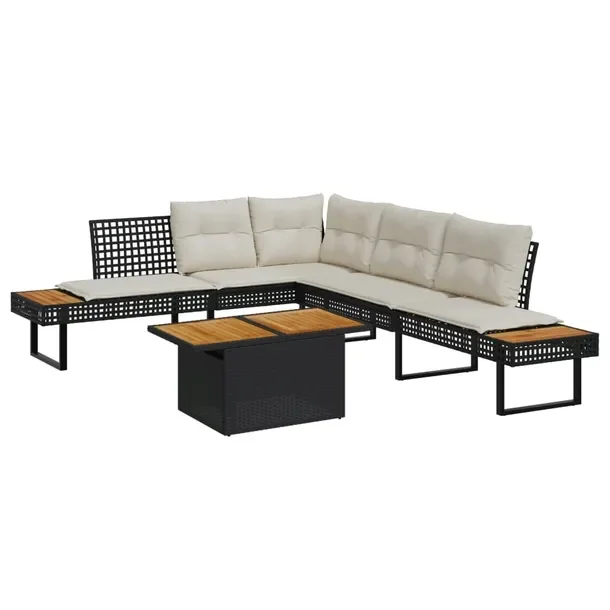 Zestaw wypoczynkowy ogrodowy rattan PE czarny 228x228x74cm