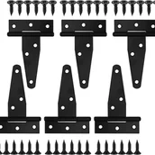 Zawiasy, okucia i inne akcesoria - Zestaw 6 czarnych zawiasów w kształcie litery T do drzwi do szop, stodół i ogrodów. - miniaturka - grafika 1