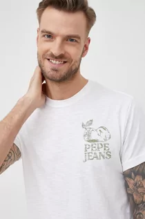 Koszulki męskie - Pepe Jeans t-shirt bawełniany ALDARIAN kolor biały z nadrukiem - grafika 1
