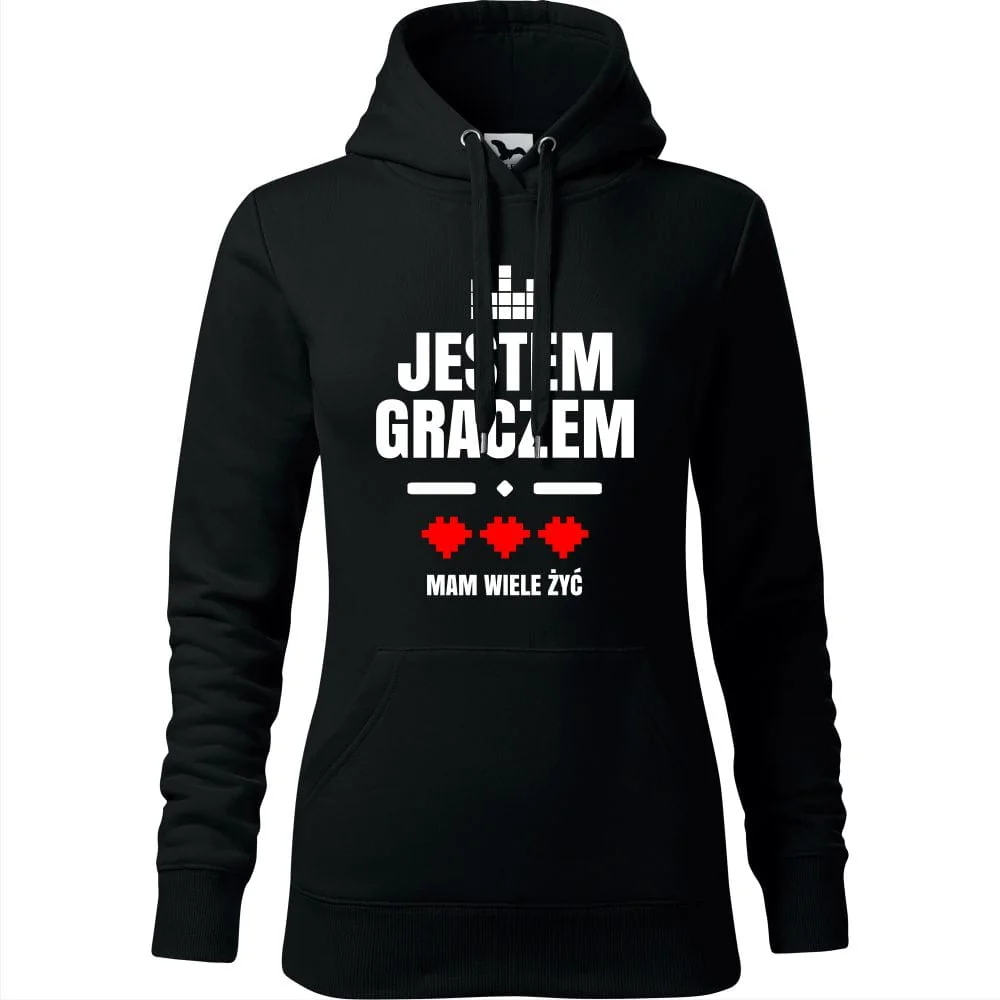 Damska Bluza Z Kapturem - Jestem Graczem- Mam Wiele Żyć Czarny Xs