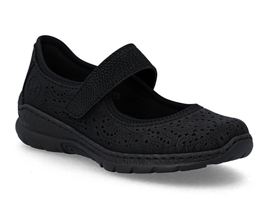 Półbuty damskie całe czarne Rieker N4299-00 na rzep sportowe wiosenne-36