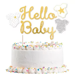 Amscan Amscan Dekoracja tortu "Hello Baby" w kolorze złotym - Dekoracje domu - miniaturka - grafika 1