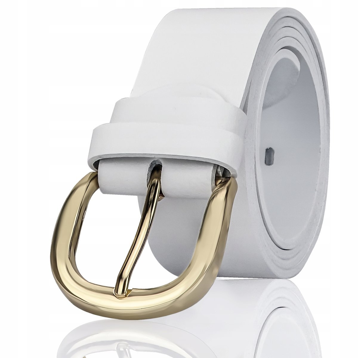 Pasek Damski SKÓRZANY ZŁOTA KLAMRA BIAŁY SZEROKI 105cm GRACIO KRÓTKI