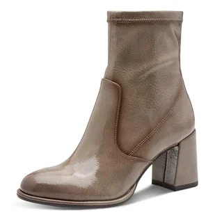 Tamaris Damskie sztyblety Boot Heel 1-25357-41, szarobrązowe (taupe Patent), 38 EU, Taupe Patent, 38 EU - Botki damskie - miniaturka - grafika 1